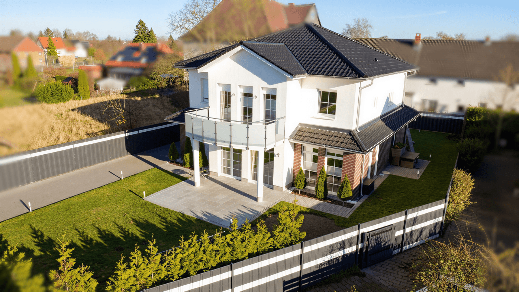 Architektenvilla mit 5,90 m Galeriehöhe, Galerie-Kronleuchter & 249 m² Wohnfläche, Außenansicht